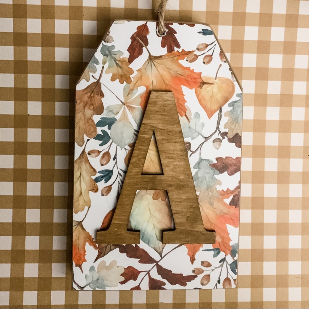 8" Monogrammed Wood Tabletop Fall Foliage Tag By Ashland - Letter A
